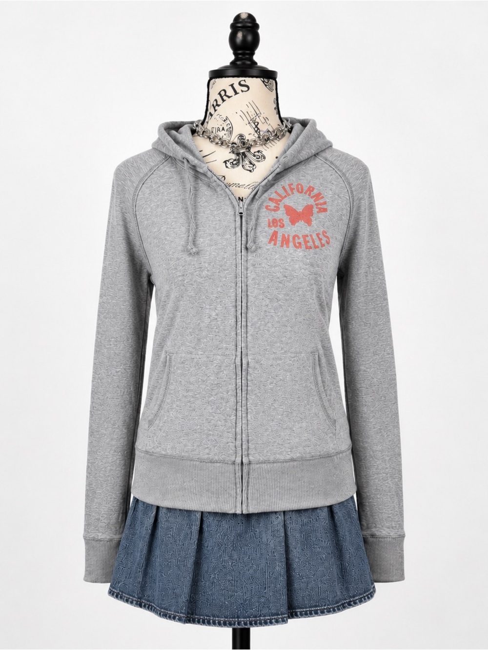 Old Navy Heather Gray Zip Hoodie with Coral Graphic